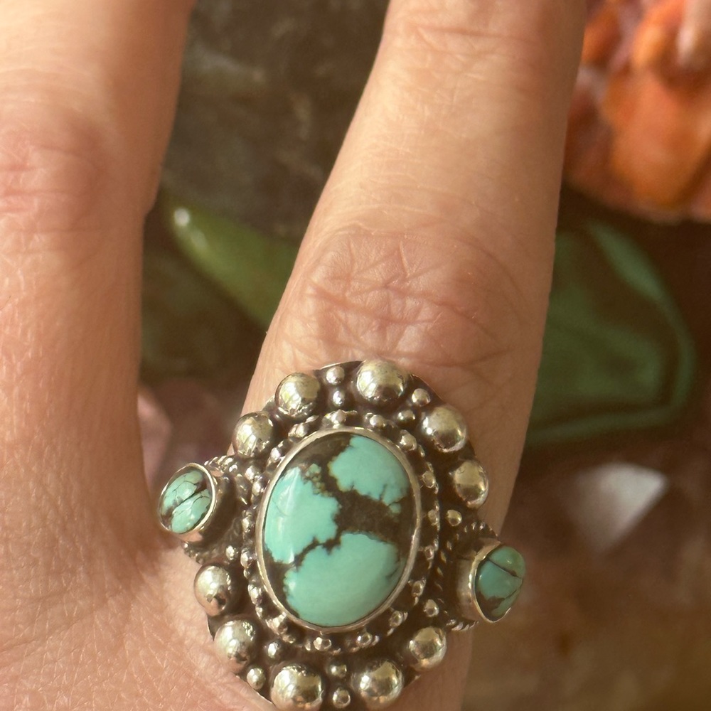 Stunning Turquoise 925 Solid Sterling Silver Ring - image 4